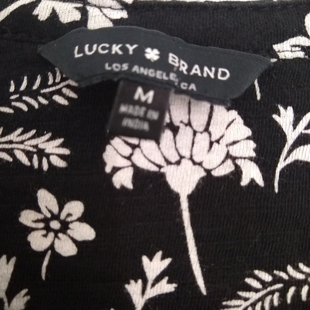 Lucky Brand Floral Print Henley Top In Black Multi Border Print Size Medium - Picture 6 of 6